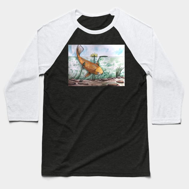 orange koifish Baseball T-Shirt by Karroart